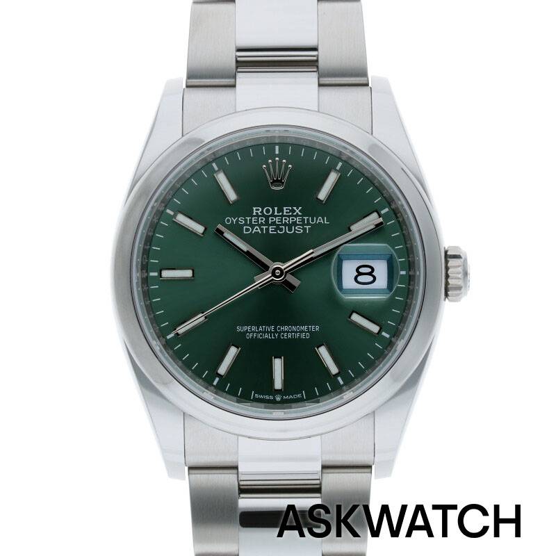 ロレックス ROLEX　サイズ:36mm 【126200 デイトジャスト36】SSランダム品番ミントグリーン文字盤腕時計(シルバー×グリーン